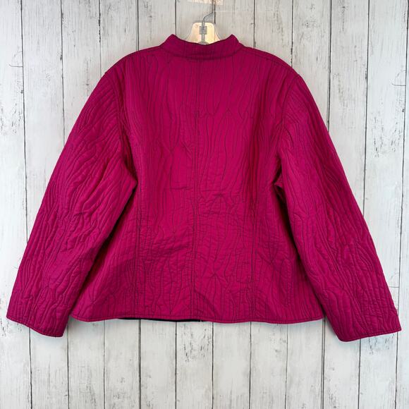 Chico's Pink/Black Reversible Stitched Quilted Full Zip Puffer Jacket Size 3/XL - Picture 3 of 16
